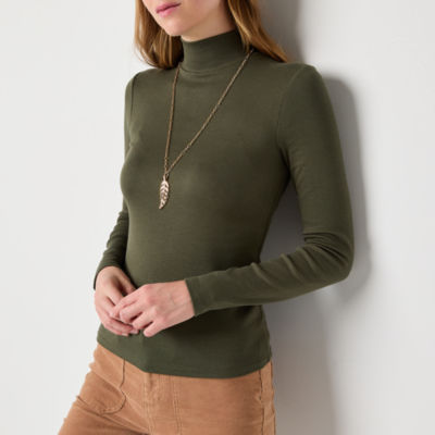 a.n.a Womens Mock Neck Long Sleeve T-Shirt