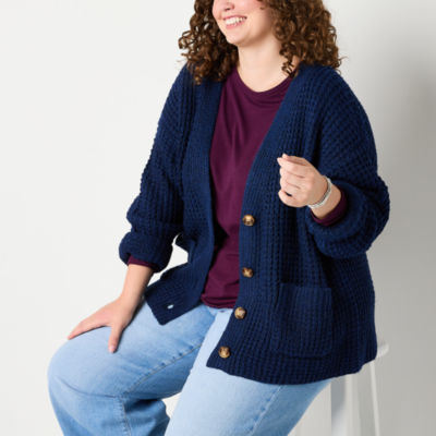 a.n.a Plus Womens V Neck Long Sleeve Button Cardigan