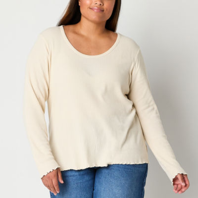 a.n.a Womens Plus Round Neck Long Sleeve T-Shirt