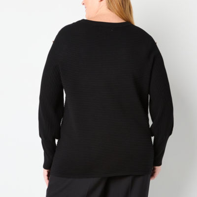 Liz Claiborne Plus Womens Crew Neck Long Sleeve Pullover Sweater