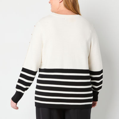 Liz Claiborne Plus Womens Crew Neck Long Sleeve Pullover Sweater