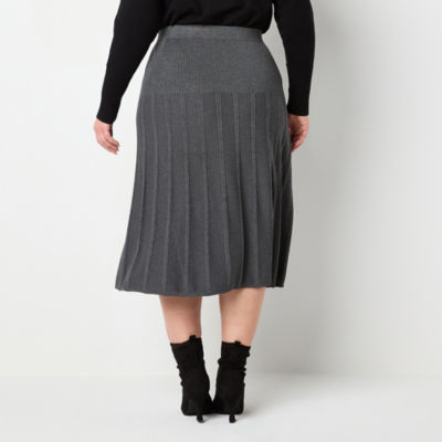 Liz Claiborne Womens Mid Rise Midi A-Line Skirt-Plus