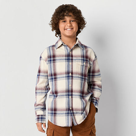 Thereabouts Little & Big Boys Long Sleeve Flannel Shirt, M (10-12) Husky, Red