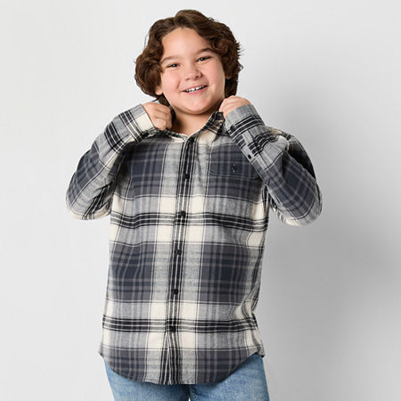 Thereabouts Little & Big Boys Long Sleeve Flannel Shirt, Xxl (22) Husky, Black