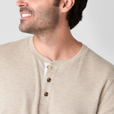 St. John's Bay Waffle Mens Henley Neck Long Sleeve Classic Fit Thermal Top