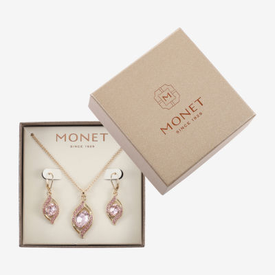 Monet Jewelry Pave Pendant Necklace And Drop Earring Womens Pink 2-pc. Jewelry Set