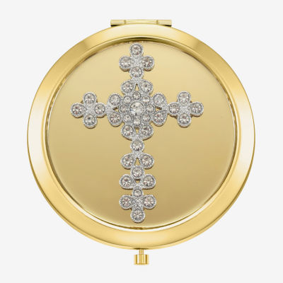 Monet Jewelry Gold Tone Cross Compact Mirror