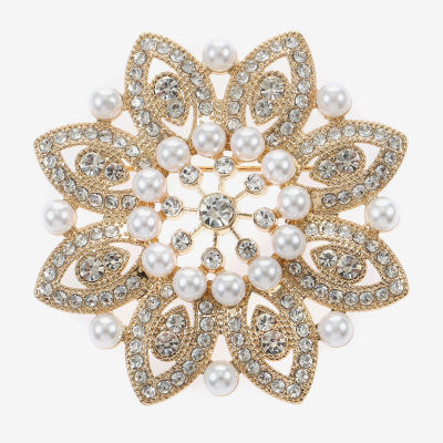 Monet® Gold-Tone Crystal and Simulated Pearl Snowflake Pin