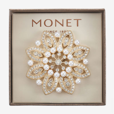 Monet® Gold-Tone Crystal and Simulated Pearl Snowflake Pin, Color