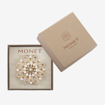 Monet® Gold-Tone Crystal and Simulated Pearl Snowflake Pin