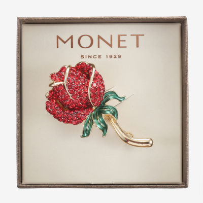 Monet Jewelry Red Rose Gold Tone Crystal Pin