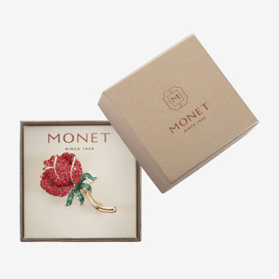 Monet Jewelry Red Rose Gold Tone Crystal Pin