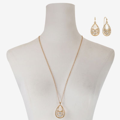Monet Jewelry Gold Tone Pendant Necklace And Drop Earring Womens Glass 2-pc. Jewelry Set