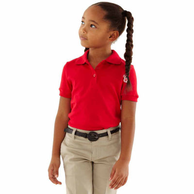 French Toast Big Kid Girls Short Sleeve Slim Fit Stretch Fabric Plus Polo Shirt
