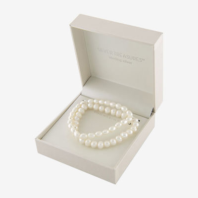 Silver Treasures Cultured Freshwater Pearl Womens 2-pc. White Sterling Silver Bracelet Set