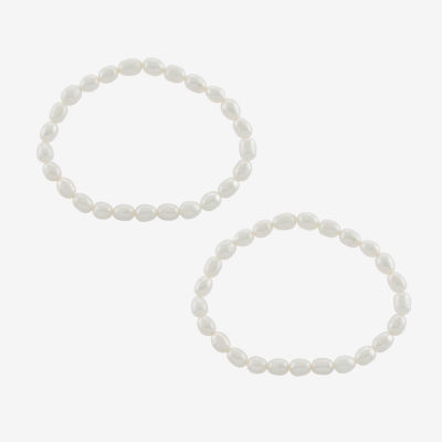 Silver Treasures Cultured Freshwater Pearl Womens 2-pc. White Sterling Silver Bracelet Set