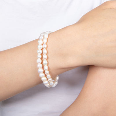Silver Treasures Cultured Freshwater Pearl Womens 2-pc. White Sterling Silver Bracelet Set