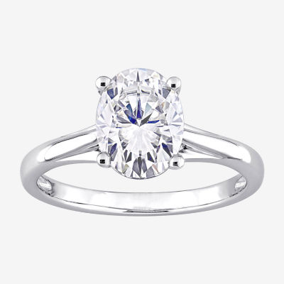 Womens Lab Created White Moissanite 14K White Gold Solitaire Engagement Ring
