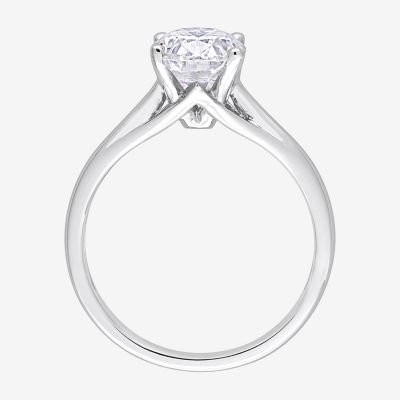 Womens Lab Created White Moissanite 14K White Gold Solitaire Engagement Ring