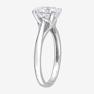 Womens Lab Created White Moissanite 14K White Gold Solitaire Engagement Ring