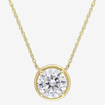 Womens Lab Created White Moissanite 10K Gold Round 17 Inch Pendant