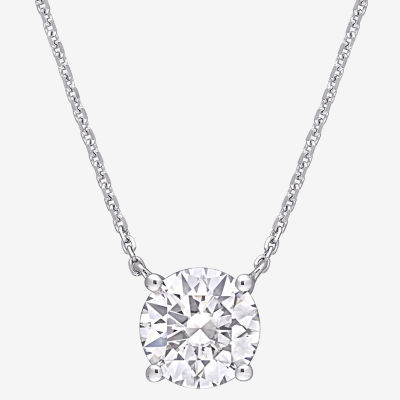 Womens Lab Created White Moissanite 14K White Gold Round Pendant Necklace