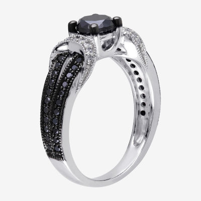 Midnight Black Womens 1 CT. T.W. Natural Diamond Sterling Silver Cocktail Ring