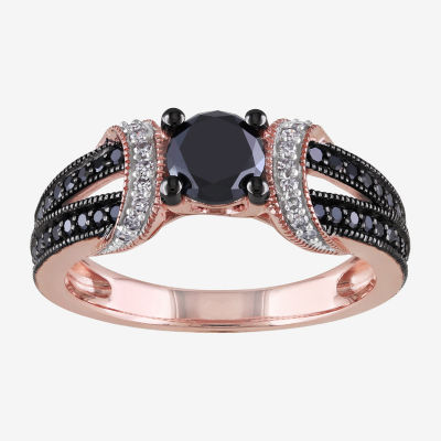 Midnight Black Womens 1 CT. T.W. Natural Diamond 10K Rose Gold Cocktail Ring