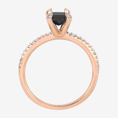 Midnight Black Womens 1 1/10 CT. T.W.  Natural Black Diamond 10K Rose Gold Engagement Ring