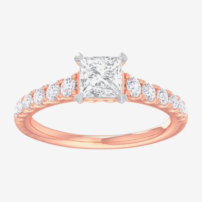 (G-H / Si1-Si2) Womens 1 3/8 CT. T.W. Lab Grown White Diamond 14K Gold Side Stone Engagement Ring