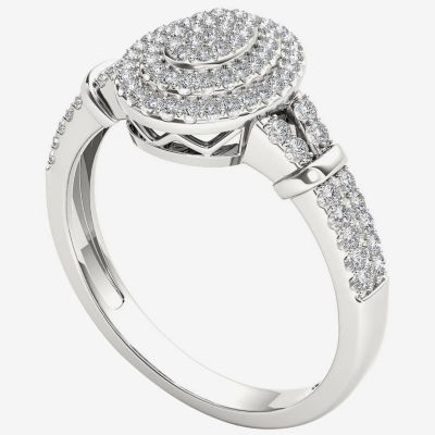 Womens 1/4 CT. T.W. Natural White Diamond 10K Gold Oval Side Stone Halo Engagement Ring