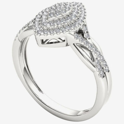 Womens 1/4 CT. T.W. Mined White Diamond 10K Gold Marquise Crossover Halo Engagement Ring