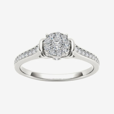 1/3 CT.T.W. Natural Diamond 10K White Gold Round Cluster Engagement Ring