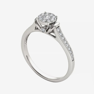 1/3 CT.T.W. Natural Diamond 10K White Gold Round Cluster Engagement Ring