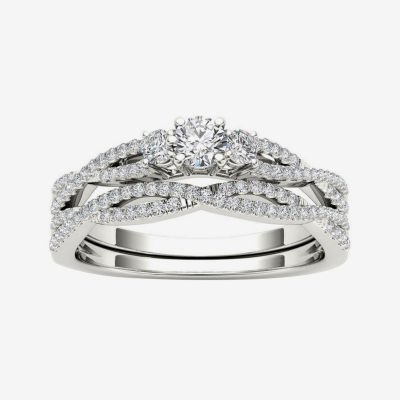 1/2 CT.T.W. Natural Diamond 14K White Gold Crossover Bridal Ring Set