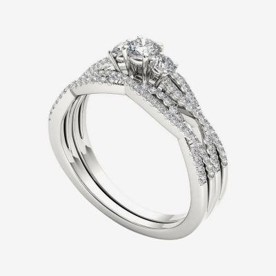 1/2 CT.T.W. Natural Diamond 14K White Gold Crossover Bridal Ring Set