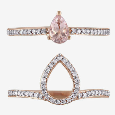 Modern Bride Gemstone Womens 3/4 CT. T.W. Genuine Pink Morganite 10K Gold Pear Side Stone Halo Bridal Set