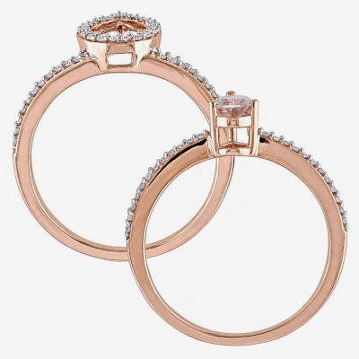 Modern Bride Gemstone Womens 3/4 CT. T.W. Genuine Pink Morganite 10K Gold Pear Side Stone Halo Bridal Set