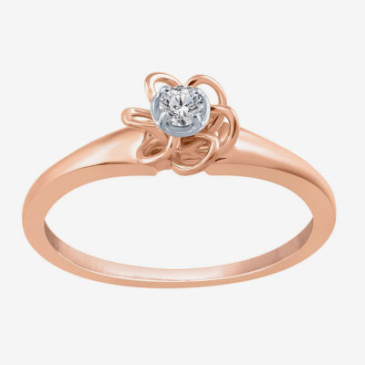 Promise My Love Womens Diamond Accent Natural White 10K Rose Gold Over Silver Round Ring