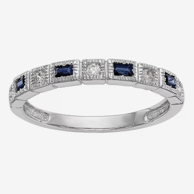 Modern Bride Gemstone 2MM 1/10 CT. T.W. Genuine Blue Sapphire 14K White Gold Wedding Band