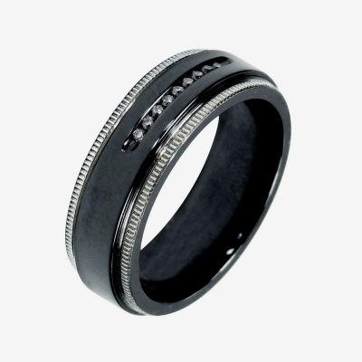 Mens 1/ C.T. TW. Natural Diamond Black Titanium Wedding Band