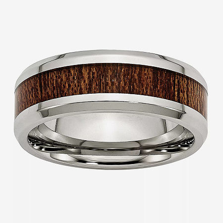 Mens 8mm Stainless Steel Wood Inlay Wedding Band, 13