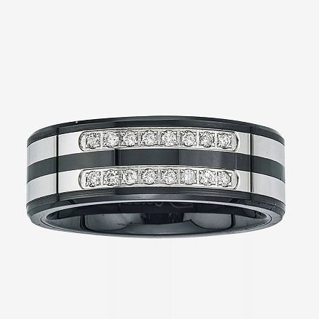 Mens 1/5 CT.T.W. Natural Diamond Stainless Steel & Ceramic Wedding Band, 8 1/2