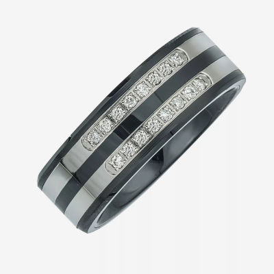 Mens 1/5 CT.T.W. Natural Diamond Stainless Steel & Ceramic Wedding Band