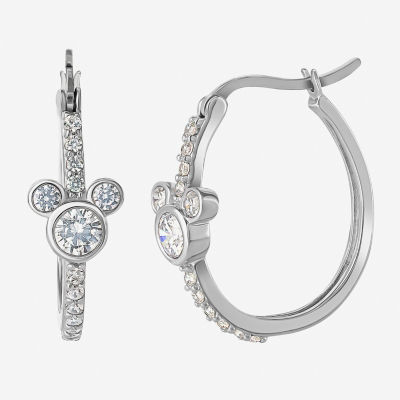 Disney Lab Created White Cubic Zirconia Sterling Silver 22.4mm Mickey Mouse Hoop Earrings