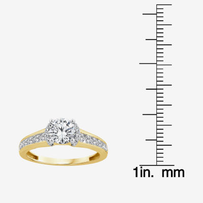 (G / Si1-Si2) Womens 1 1/2 CT. T.W. Lab Grown White Diamond 10K Gold Round Side Stone Engagement Ring