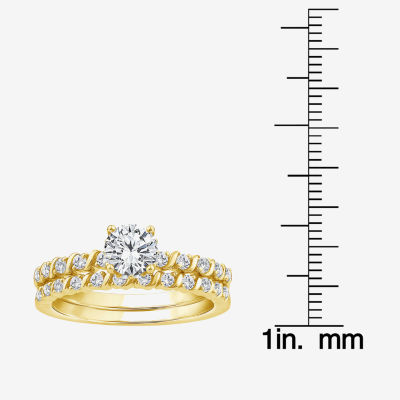 G / Si1-Si2) Womens 1 1/ CT. T.W. Lab Grown White Diamond 10K Gold Round Side Stone Bridal Set