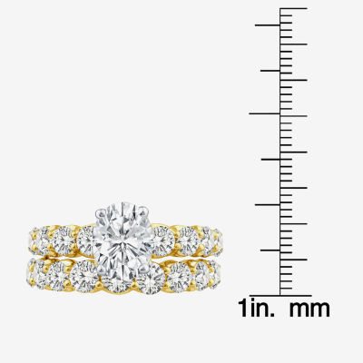 Signature By Modern Bride (G / Si1-Si2) Womens 4 CT. T.W. Lab Grown White Diamond 10K Gold Oval Side Stone Bridal Set