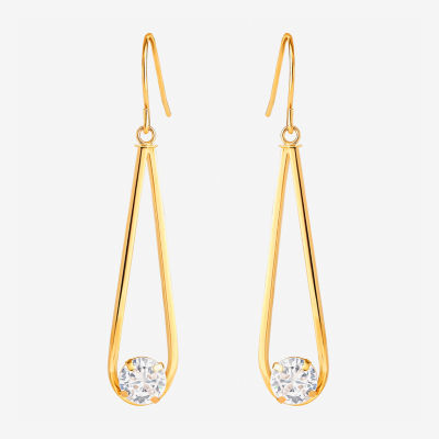 White Cubic Zirconia 14K Gold Drop Earrings