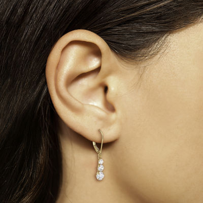 14K Yellow Gold Triple Cubic Zirconia Drop Earrings